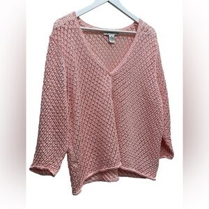 Norton Studio Women’s Vintage Pink V-Neck Knit Sweater Cardigan 2X Cottagecore